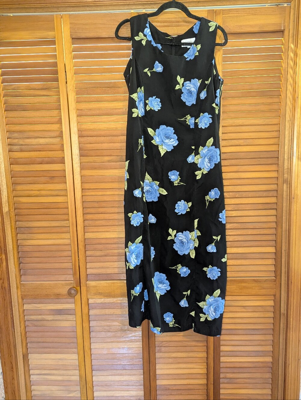 Vintage Whimsigoth 90s 2000s Black And Blue Roses Floral Maxi Dress